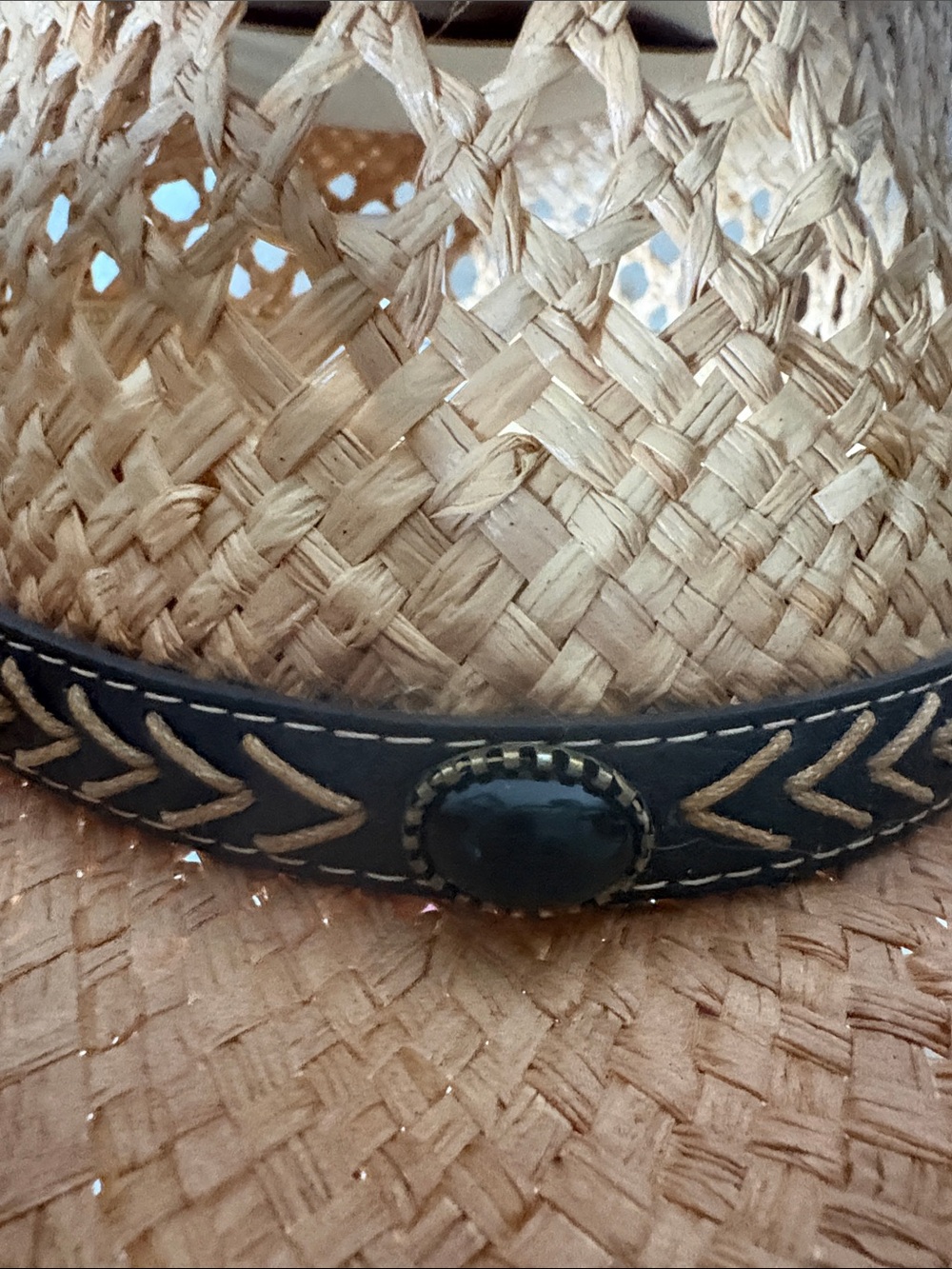 Woven Straw Western Hat with Decorative Band - Brown - Picture 8 of 9
